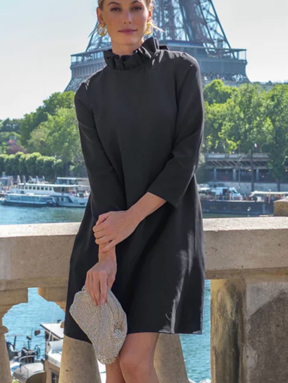 Tuckernuck Daphne Black Ruffle-Neck Bow Dress M